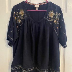 Knox Rose Navy embroidered top, Women's L